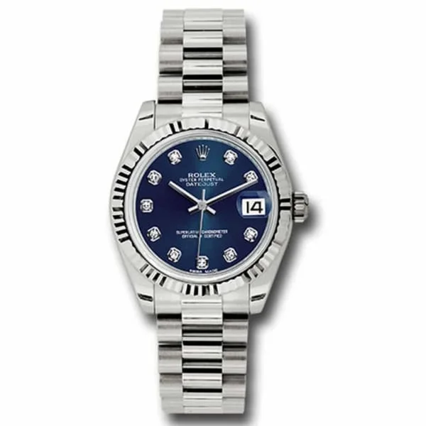 Rolex Datejust 31mm - Ref: 178279 - Blue Dial, 18K White Gold President Bracelet Women's Watch-Rolex Sea-Dweller Deepsea Watch