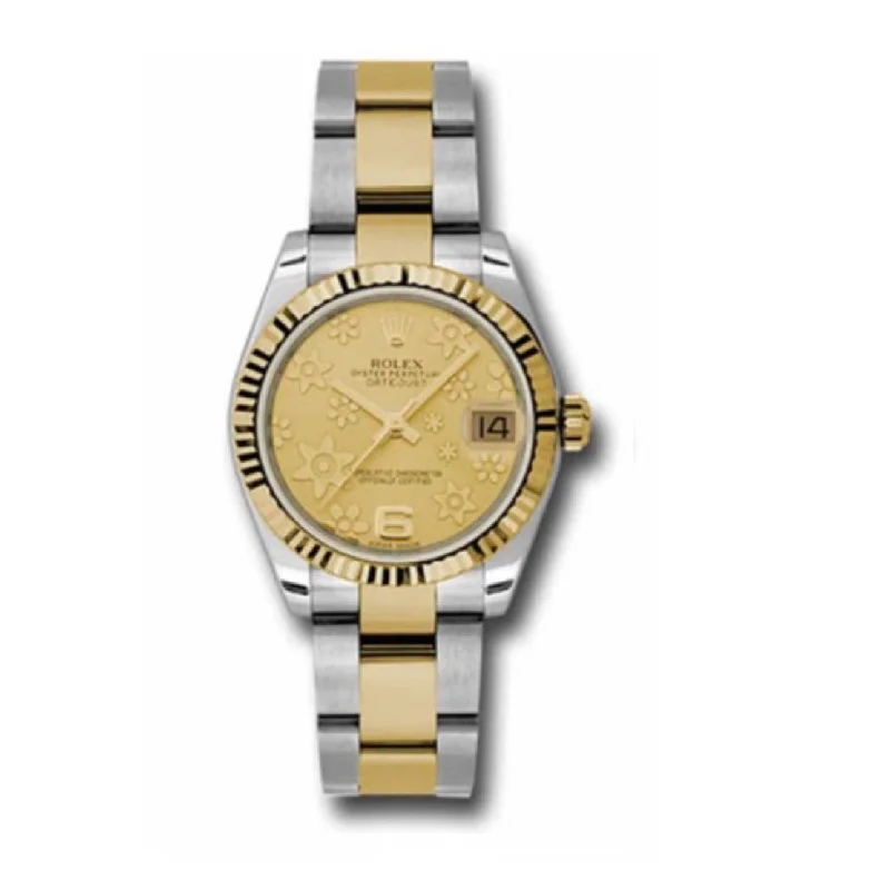 Rolex Datejust 31mm - Ref: 178273 chfo - Champagne Floral Motif Dial, Two Tone Stainless Steel & 18K Yellow Gold Oyster Bracelet Women's Watch-Rolex Submariner Green Dial Watch