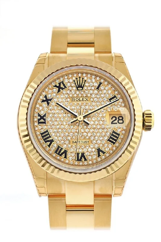 Rolex Datejust 31 Diamond Paved Dial Fluted Bezel 18K Yellow Gold Ladies Watch 178278 Pre-owned-Rolex Explorer 42mm Polar Dial Watch