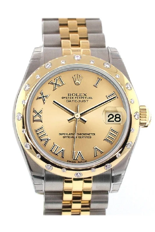 Rolex Datejust 31 Champagne Roman Dial Diamond Bezel 18K Gold Two Tone JubileeLadies 178343 Pre-owned-Rolex Submariner 114060 No Date Black Dial Watch