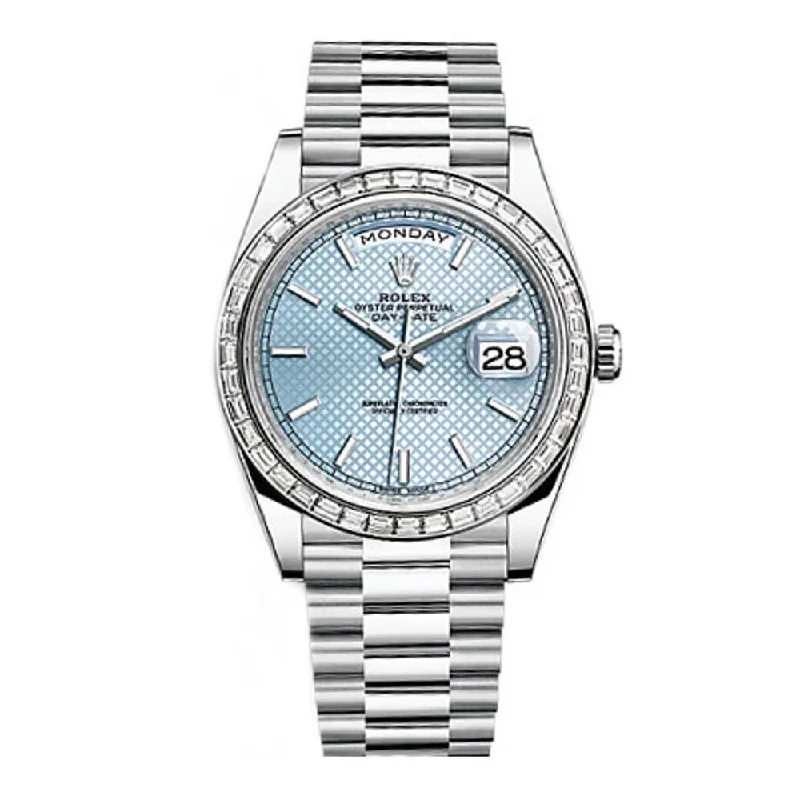 Rolex Day Date 40mm - Ref: 228396tbr-0001 - Ice Blue Diagonal Motif Stick Dial, Platinum President Bracelet Men's Watch-Rolex Sea-Dweller Deepsea Watch