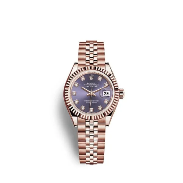 Rolex Lady Datejust 28mm - Ref: 279175-0020 - Aubergine Purple Dial, 18K Rose Gold Jubilee Bracelet Women's Watch-Rolex Day-Date 36mm Yellow Gold Watch