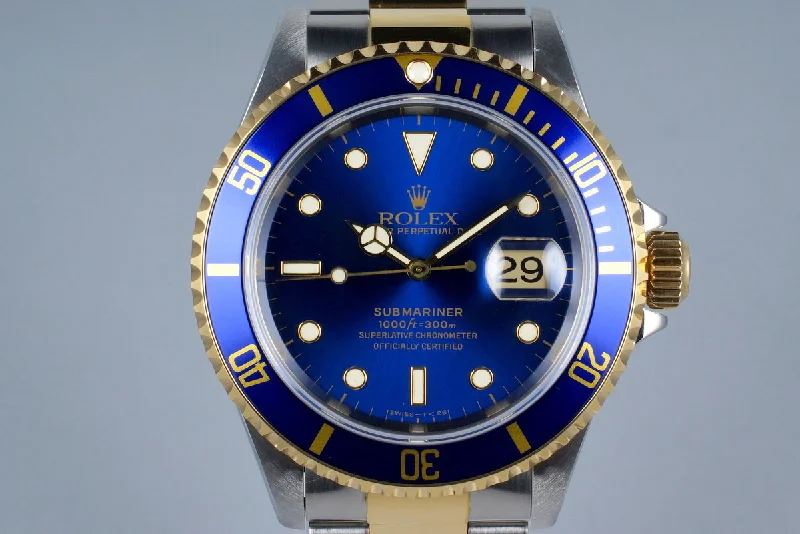 1995 Rolex Two Tone Blue Submariner 16613 with Box and Papers-Rolex Submariner 16610 Black Dial Watch