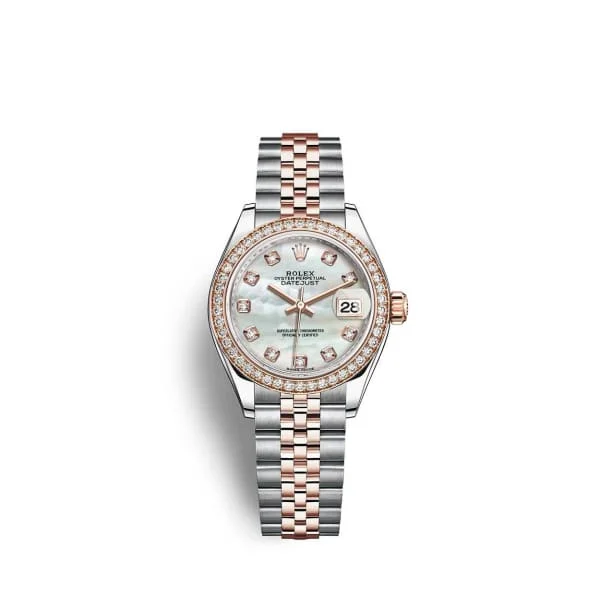 Rolex Lady-Datejust 28mm - Ref: 279381rbr-0013 - White Mother of Pearl Diamond Dial & Diamond Bezel, Two Tone Stainless Steel & 18K Rose Gold Jubilee Bracelet Women's Watch-Rolex Daytona 18k Gold Watch