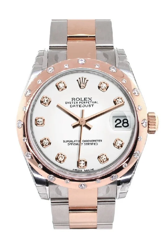 Rolex Datejust 31 White Diamond Dial Diamond Bezel 18K Rose Gold Two Tone Ladies Watch 178341 Pre-owned-Rolex Yacht-Master Women’s Watch