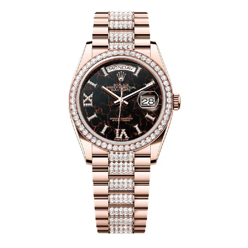 Rolex Day Date 36mm - Ref: 128345rbr-0045 - Eisenkiesel Diamond Dial & Diamond Bezel, 18K Rose Gold & Diamonds President Bracelet Watch-Rolex Datejust 28mm Watch