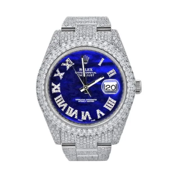 Rolex Datejust 41mm Custom Iced Out - Ref: 116300 - Blue Imperial Mother of Pearl Diamond Dial & Diamond Bezel, Stainless Steel Oyster Men's Watch-Rolex GMT-Master II 126710BLRO Pepsi Watch