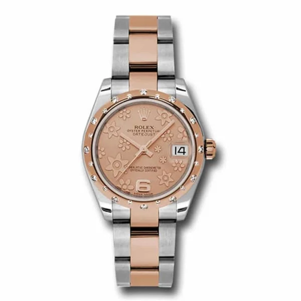 Rolex Datejust 31mm - Ref: 178341 pchfo - Pink Champagne Floral Dial & Diamond Bezel, Two Tone Stainless Steel & 18K Rose Gold Oyster Bracelet Women's Watch-Rolex Submariner Date 40mm Watch