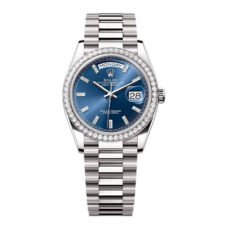 2024 Release Rolex Day-Date 36 mm | 18k white gold President bracelet | Bright blue Diamond dial Diamond bezel | Men's Watch 128349RBR-Rolex Daytona 116509 Watch