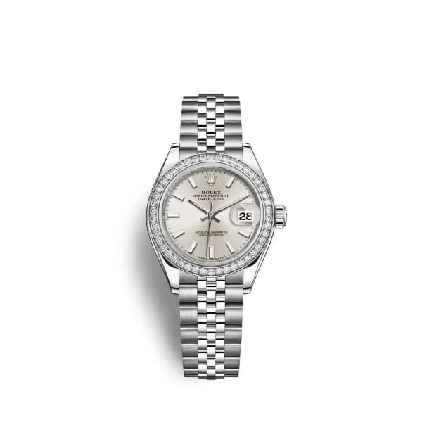 Rolex Lady-Datejust 28mm - Ref: 279384rbr-0007 - Silver Stick Dial & Diamond Bezel, Stainless Steel Jubilee Bracelet Women's Watch-Rolex Explorer I Watch