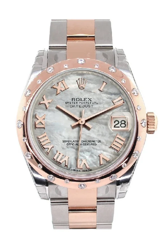 Rolex Datejust 31 White Mother of Pearl Roman Dial Diamond Bezel 18K Rose Gold Two Tone Ladies Watch 178341 Pre-owned-Rolex Submariner Date Watch