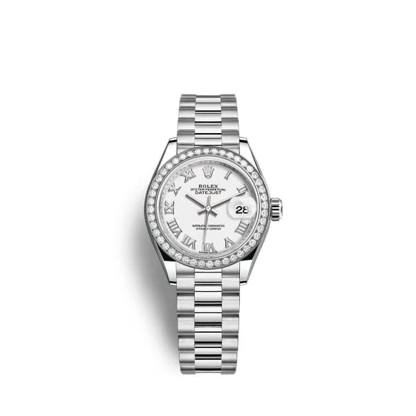 Rolex Lady-Datejust 28mm - Ref: 279136rbr-0013 - White Diamond Dial & Diamond Bezel, 18K White Gold Presidential Bracelet Women's Watch-Rolex Submariner Hulk 116610LV Watch