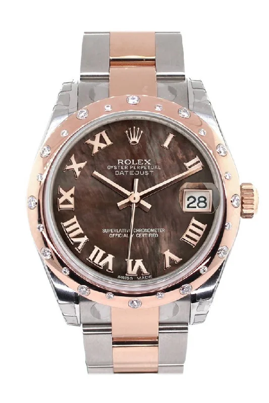 Rolex Datejust 31 Black Mother of Pearl Roman Dial Diamond Bezel 18K Rose Gold Two Tone Ladies Watch 178341 Pre-owned-Rolex Explorer Men’s Watch