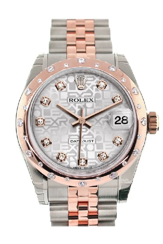 Rolex Datejust 31 Silver Jubilee Diamond Dial Diamond Bezel 18K Rose Gold Two Tone Jubilee Ladies Watch 178341 Pre-owned-Rolex Explorer II 216570 Watch