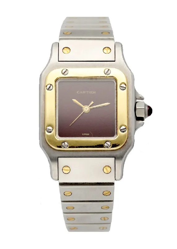 Cartier Santos Two Tone Burgundy Dial Ladies Watch-Cartier Baignoire Watch