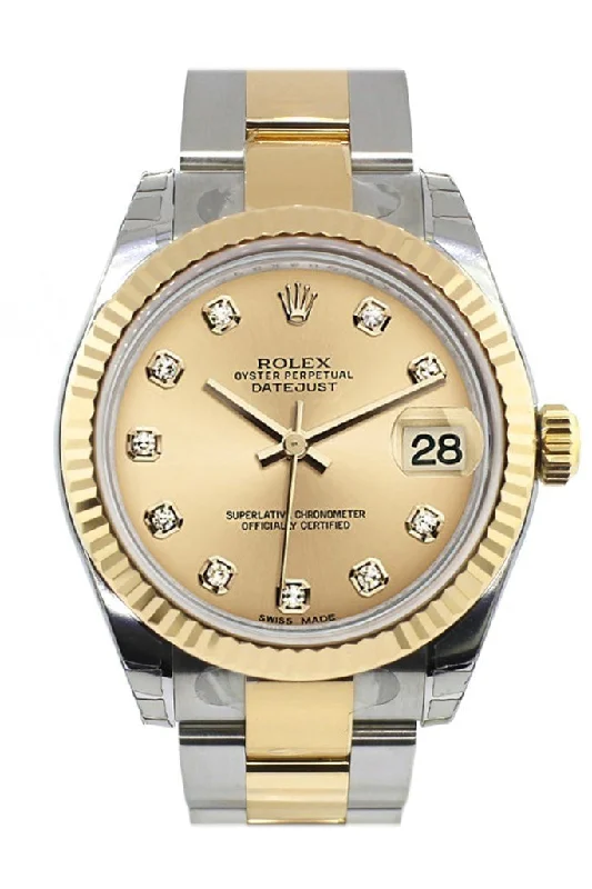 Rolex Datejust 31 Champagne Diamond Dial Fluted Bezel 18K Gold Two Tone Ladies 178273 Pre-owned-Rolex Explorer 39mm Watch