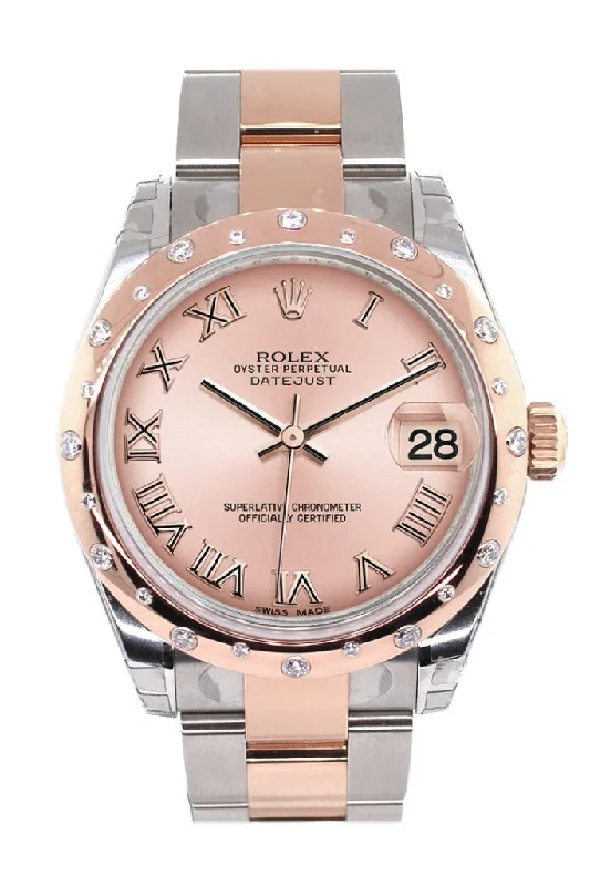 Rolex Datejust 31 Pink Roman Dial Diamond Bezel 18K Rose Gold Two Tone Ladies Watch 178341 Pre-owned-Rolex Datejust Jubilee Bracelet Watch