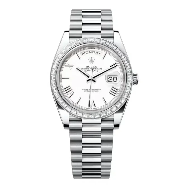 Rolex Day Date 40mm - Ref: 228396tbr-0018 - White Roman Dial & Diamond Bezel, Platinum President Bracelet Men's Watch-Rolex Oyster Perpetual Watch