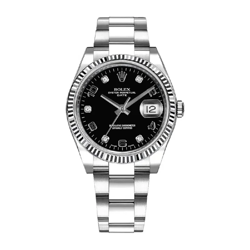 Rolex Date 34mm - Ref: 115234-0011 - Black Diamond Dial, Stainless Steel Oyster Bracelet Watch-Rolex Submariner 16610 Black Dial Watch