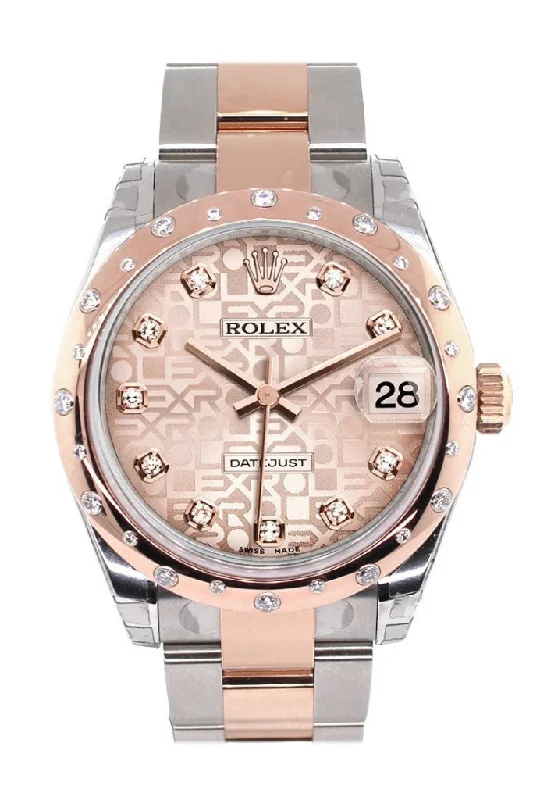 Rolex Datejust 31 Pink Jubilee Diamond Dial Diamond Bezel 18K Rose Gold Two Tone Ladies Watch 178341 Pre-owned-Rolex Datejust 41mm Watch