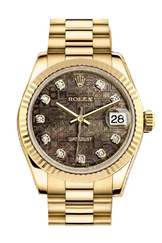 Rolex Datejust 31 Black Mother of Pearl Jubilee Diamond Dial Fluted Bezel 18K Yellow Gold President Ladies Watch 178278 Pre-owned-Rolex Daytona 116520 Black Dial Watch