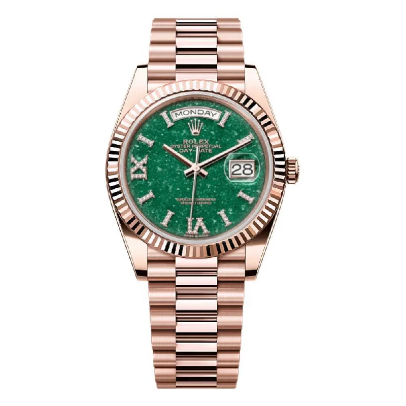 Rolex Day Date 36mm - Ref: 128235 - Green Aventurine Roman Diamond Dial & Fluted Bezel, 18K Rose Gold President Bracelet Watch-Rolex Submariner Date 40mm Watch