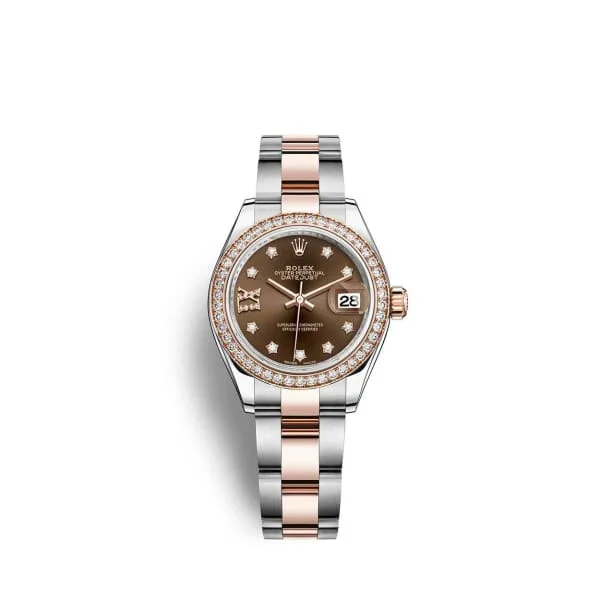 Rolex Lady-Datejust 28mm - Ref: 279381rbr-0004 - Chocolate Diamond Dial & Diamond Bezel, Two Tone Stainless Steel & 18K Rose Gold Oyster Bracelet Women's Watch-Rolex Oyster Perpetual 34mm Watch