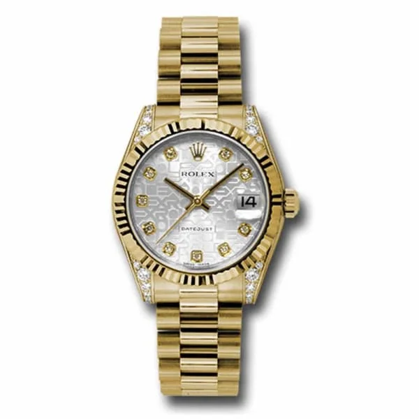 Rolex Datejust 31mm - Ref: 178238 sjdp - Silver Jubilee Dial, Diamond Case, 18K Yellow Gold President Bracelet Women's Watch-Rolex GMT-Master II 126710BLRO Watch