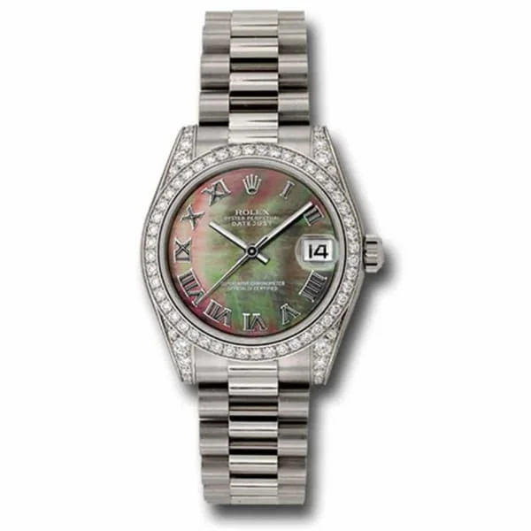 Rolex Datejust 31mm - Ref: 178159 dkmrp - Dark Mother of Pearl Dial & Diamond Bezel, 18K White Gold President Bracelet Women's Watch-Rolex GMT-Master II 126711 Watch