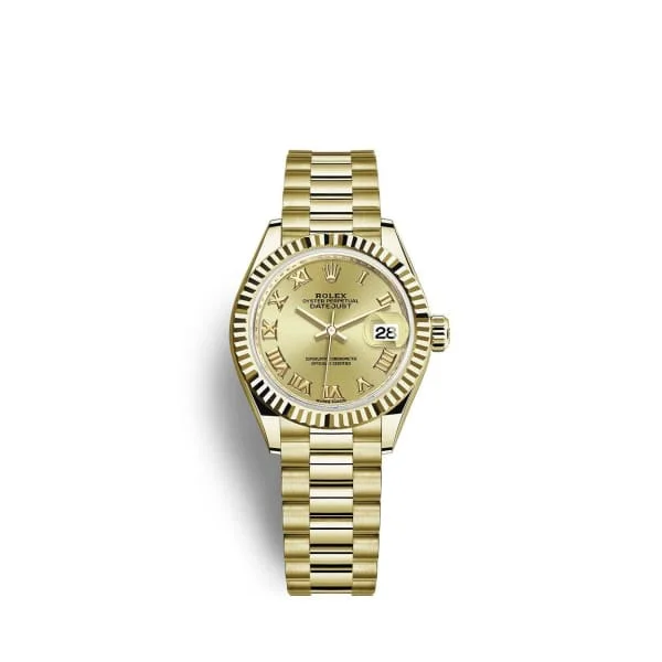 Rolex Lady Datejust 28mm - Ref: 279178-0022 - Champagne Dial, 18K Yellow Gold President Bracelet Women's Watch-Rolex Day-Date 40mm Blue Dial Watch