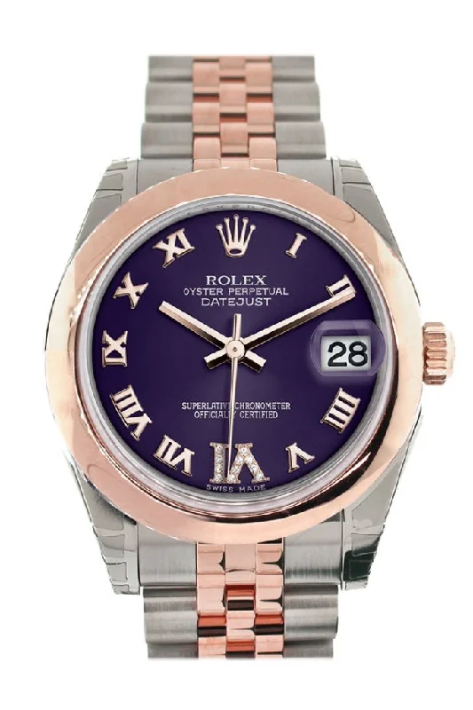 Rolex Datejust 31 Purple Roman Large VI set with Diamond Dial 18K Rose Gold Two Tone Jubilee Ladies Watch 178241-Rolex Oyster Perpetual 36mm Blue Dial Watch