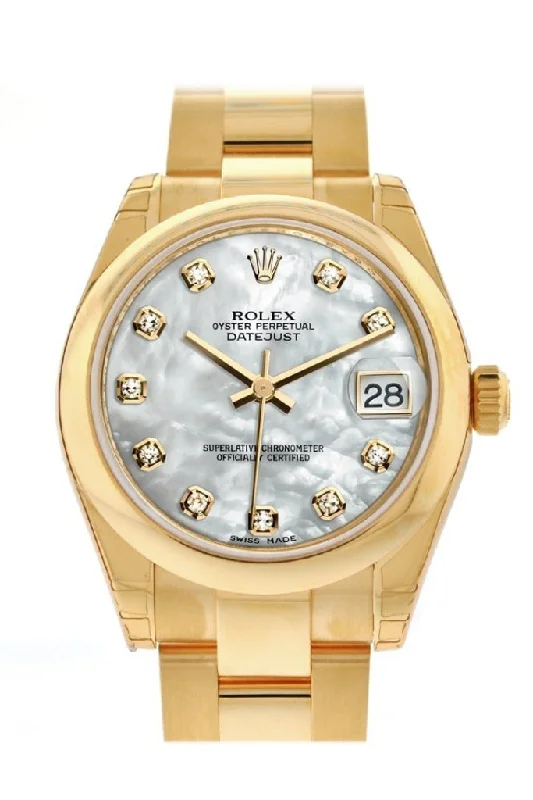 Rolex Datejust 31 White Mother of Pearl Diamond Dial 18K Yellow Gold Ladies Watch 178248 Pre-owned-Rolex Datejust 116200 Silver Dial Watch