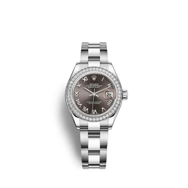 Rolex Lady-Datejust 28mm - Ref: 279384rbr-0016 - Dark Grey Roman Dial & Diamond Bezel, Stainless Steel Oyster Bracelet Women's Watch-Rolex Daytona 18k Gold Watch