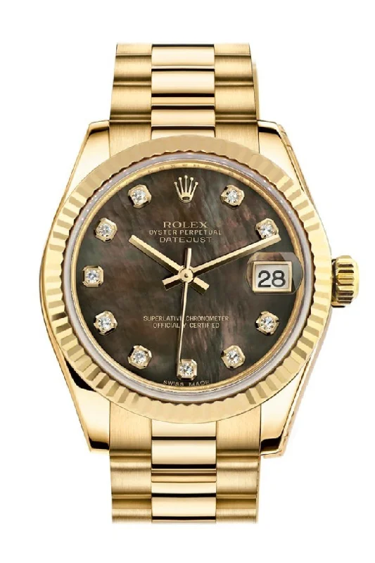 Rolex Datejust 31 Black Mother of Pearl Diamond Dial Fluted Bezel 18K Yellow Gold President Ladies Watch 178278 Pre-owned-Rolex Explorer 40mm Stainless Steel Watch