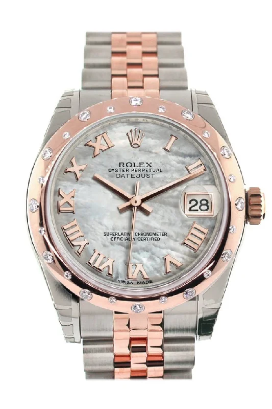 Rolex Datejust 31 White Mother of Pearl Roman Dial Diamond Bezel 18K Rose Gold Two Tone Jubilee Ladies Watch 178341 Pre-owned-Rolex Submariner 16613 Two-Tone Watch