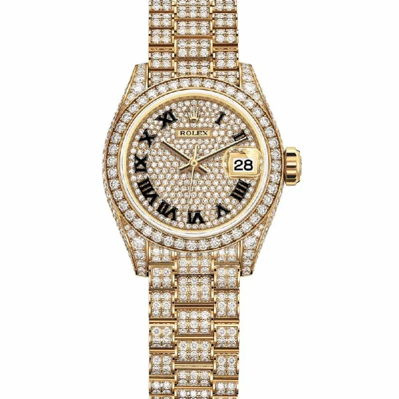 Rolex Lady Datejust 28mm - Ref: 279458rbr-0001 - Diamond Pave Dial, 18K Rose Gold President Bracelet Women's Watch-Rolex Daytona 116520 Watch