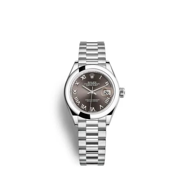 Rolex Lady-Datejust 28mm - Ref: 279166-0010 - Grey Roman Dial, Platinum Presidential Bracelet Women's Watch-Rolex Datejust 41mm Jubilee Bracelet Watch