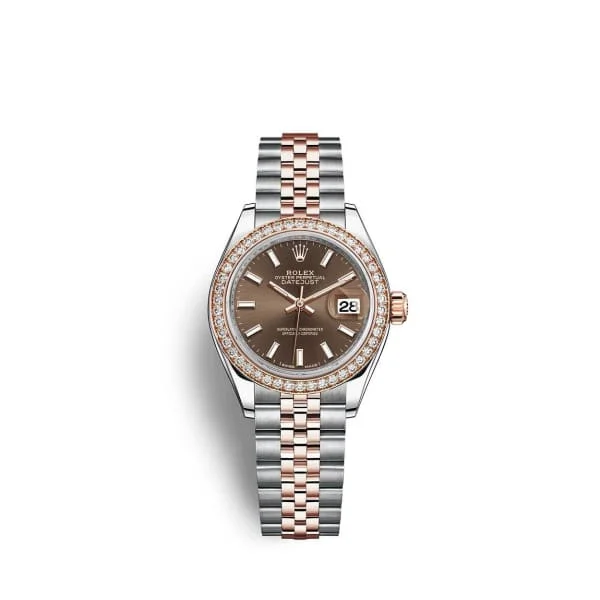 Rolex Lady-Datejust 28mm - Ref: 279381rbr-0017 - Chocolate Stick Dial & Diamond Bezel, Two Tone Stainless Steel & 18K Rose Gold Jubilee Bracelet Women's Watch-Rolex Yacht-Master II Watch