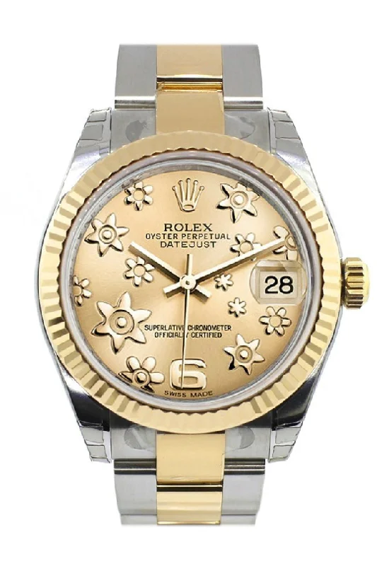 Rolex Datejust 31 Champagne Floral Motif Roman Dial Fluted Bezel 18K Gold Two Tone Ladies 178273 Pre-owned-Rolex Explorer 2 Watch