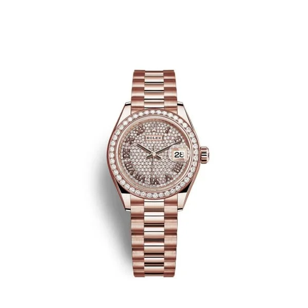 Rolex Lady-Datejust 28mm - Ref: 279135rbr-0021 - Roman Diamond Pave Dial & Diamond Bezel, 18K Rose Gold Presidential Bracelet Women's Watch-Rolex Submariner Date Watch