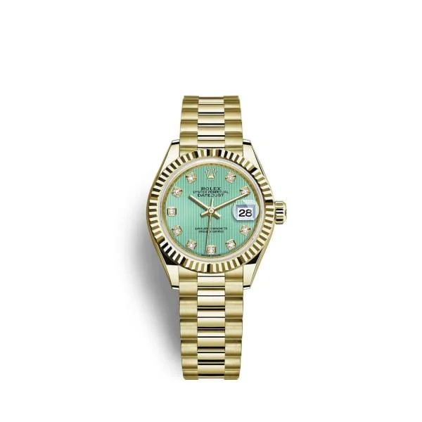 Rolex Lady Datejust 28mm - Ref: 279178-0027 - Green Dial, 18K Yellow Gold President Bracelet Women's Watch-Rolex Milgauss 116400GV Watch Green Crystal