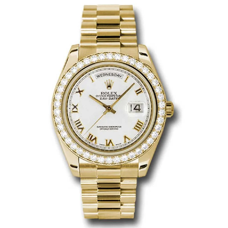 Rolex Day Date II 41mm - Ref: 218348 wrp - White Roman Dial & Diamond Bezel, 18K Yellow Gold President Bracelet Men's Watch-Rolex Explorer 39mm Watch