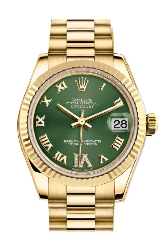 Rolex Datejust 31 Olive Green VI Diamonds Dial Fluted Bezel 18K Yellow Gold President Ladies Watch 178278 Pre-owned-Rolex Datejust 116234 Black Dial Watch