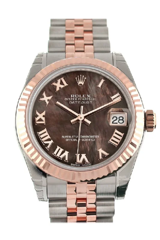 Rolex Datejust 31 Black Mother of Pearl Roman Dial  Fluted Bezel 18K Rose Gold Two Tone Jubilee Ladies Watch 178271 Pre-owned-Rolex Submariner Hulk 116610LV Watch