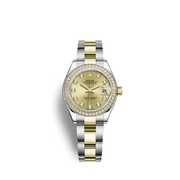 Rolex Lady-Datejust 28mm - Ref: 279383rbr-0012 - Champagne Diamond Dial & Diamond Bezel, Two Tone Stainless Steel & 18K Yellow Gold Oyster Bracelet Women's Watch-Rolex Submariner No Date Watch