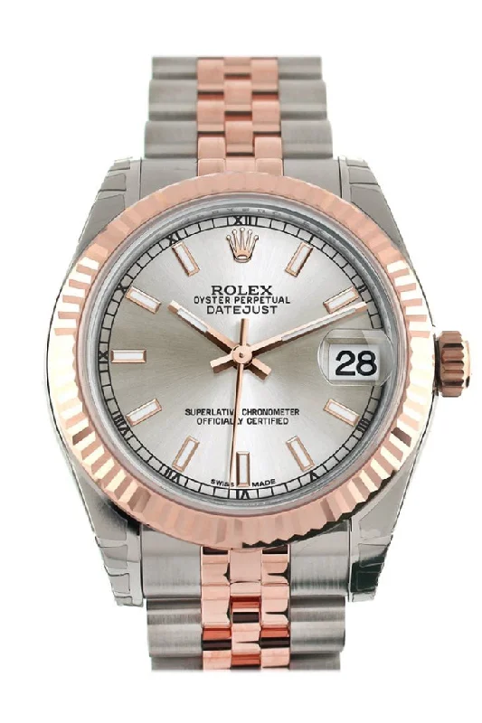 Rolex Datejust 31 Silver Dial Fluted Bezel 18K Rose Gold Two Tone Jubilee Ladies Watch 178271 Pre-owned-Rolex Milgauss Z-Blue Watch