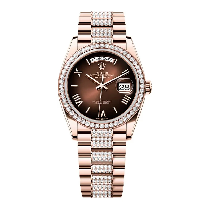 2024 Release Rolex Day-Date 36 mm | 18k Everose gold Diamond President bracelet | Brown ombré dial Diamond bezel | Men's Watch 128345RBR-Rolex Milgauss Z-Blue Watch