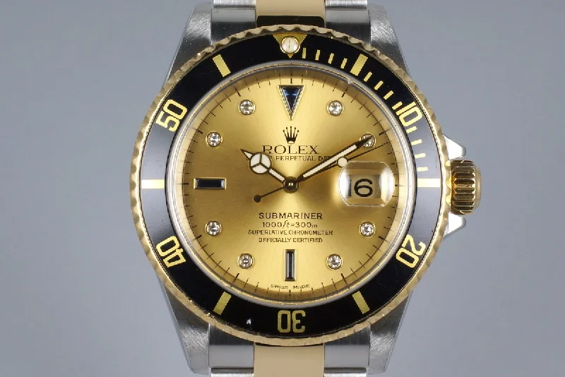 2002 Rolex Two Tone Submariner 16613 Serti Dial with Box and Papers-Rolex Submariner Date 40mm Watch