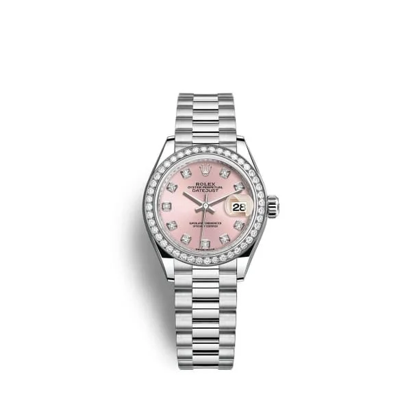 Rolex Lady-Datejust 28mm - Ref: 279136rbr-0005 - Pink Diamond Dial & Diamond Bezel, 18K White Gold Presidential Bracelet Women's Watch-Rolex Submariner 14060M Watch