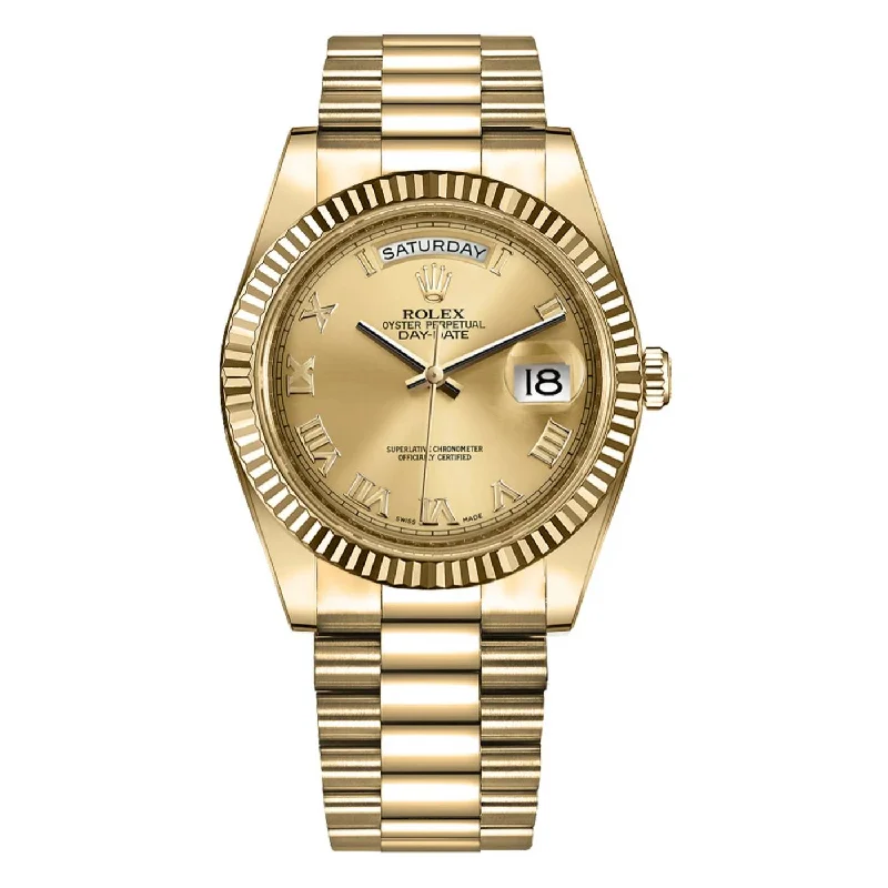 Rolex Day Date 41mm - Ref: 218238 - Champagne Roman Dial & Fluted Bezel, 18K Yellow Gold President Bracelet Men's Watch-Rolex Datejust 31mm Watch